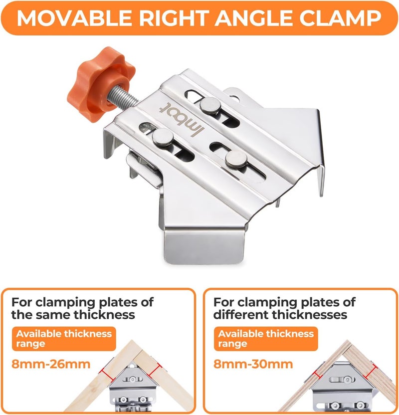 Imbot Right Angle Clamp，2pcs Stainless Steel 90 Degree Right Angle Clamp with Adjustable Swing Jaw，corner clamps for woodworking，For Welding, Framing and DIY Woodworking，Gifts for Men Dad (2Pieces) - Image 3